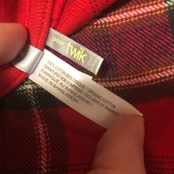 Red plaid check tartan organic cotton cabin lounge check shirt NWT - Picture 7 of 14